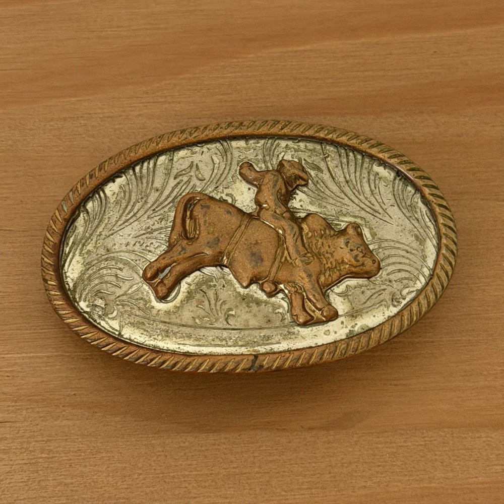 Vintage Cowboy Belt Buckle‎ German Silver Rodeo Roper Country Western Americana